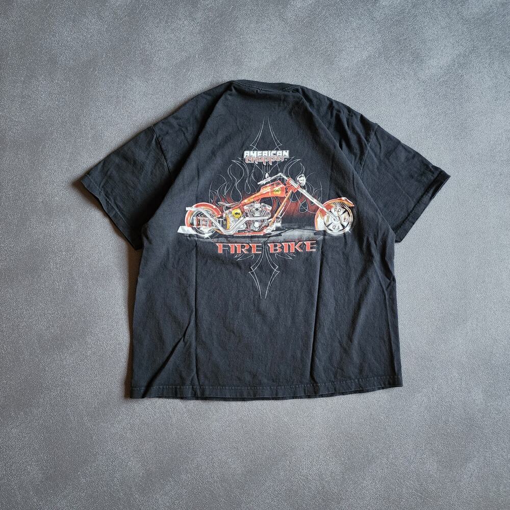 Vintage American Choppers Motorcycle Fire Bike Black Shirt XXL
